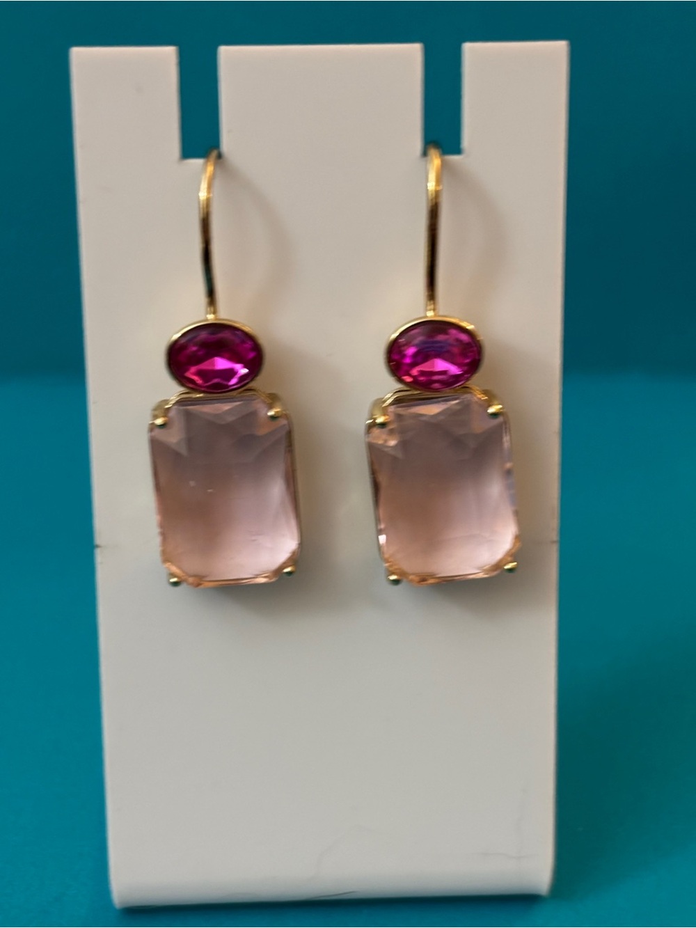 Gold-Plated Pink Crystal Drop Earrings